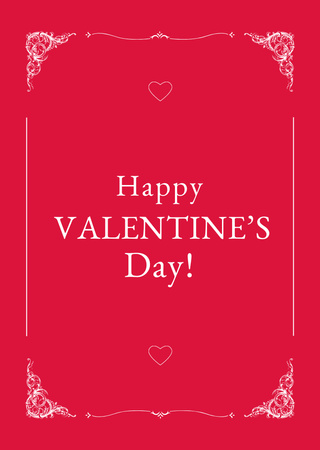 Valentine's Day Greeting in Beautiful Frame on Red Postcard A6 Vertical Tasarım Şablonu