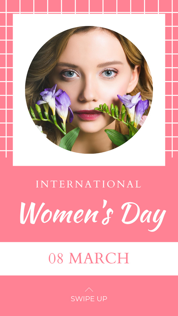 Woman with Tender Flowers on International Women's Day Instagram Story Πρότυπο σχεδίασης
