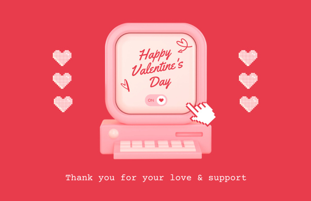 Designvorlage Happy Valentine's Day Greeting on Computer with Hearts für Thank You Card 5.5x8.5in