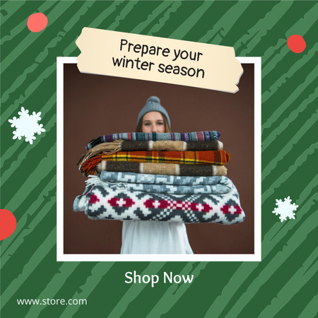 Woman Holding Warm Blankets Instagram Design Template