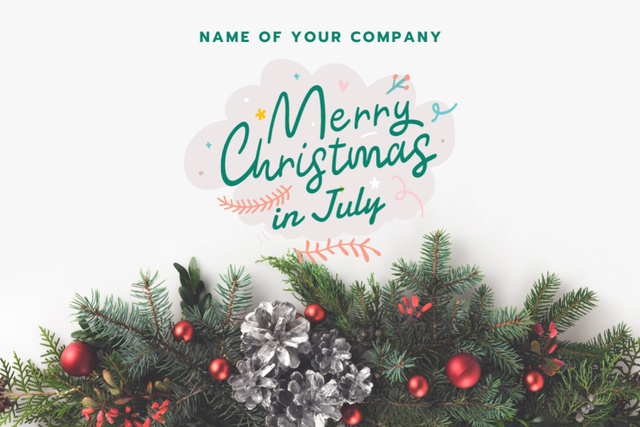 Spirited Announcement of Celebration of Christmas in July Online Flyer 4x6in Horizontal Design Template