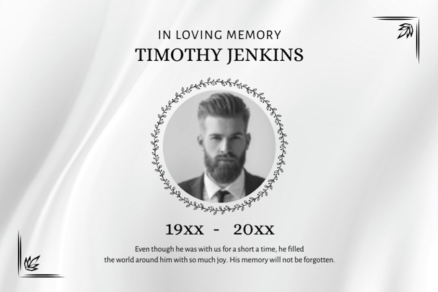In Loving Memory Card with Handsome Man Postcard 4x6in Design Template