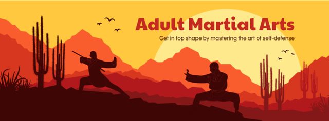 Adult Martial Arts Ad with Creative Illustration of Combat in Desert Facebook cover Modelo de Design