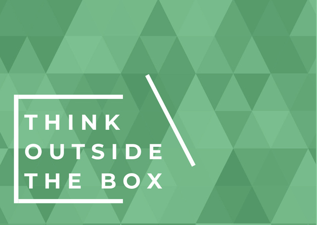 Think outside the box quote on green pattern Postcard Design Template