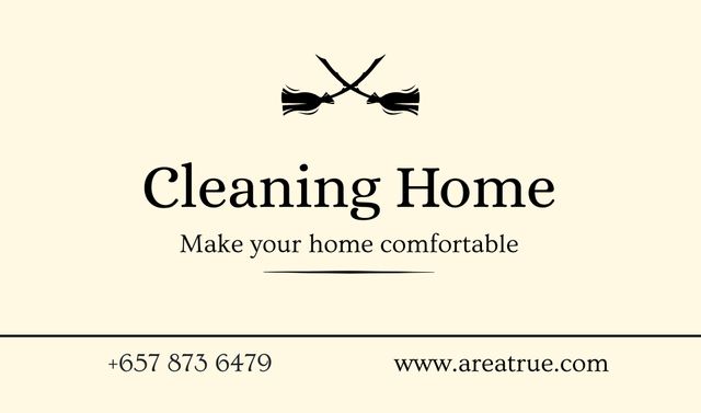 Detailed Cleaning Services Offer With Brooms And Slogan Business card Πρότυπο σχεδίασης