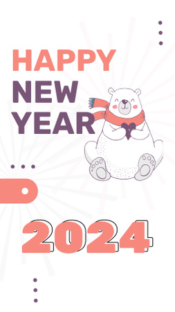 New Year Wish with Cute Bear Instagram Story Design Template