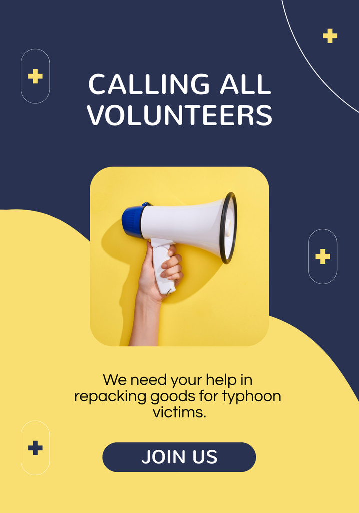 Volunteer Search Announcement with Megaphone Poster 28x40in – шаблон для дизайна