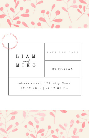 Wedding Announcement With Pink Twigs Illustration Invitation 5.5x8.5in tervezősablon