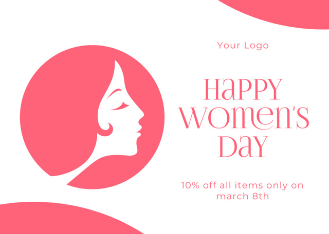 Platilla de diseño Women's Day Greeting with Pink Female Portrait Postcard 5x7in