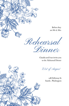 Rehearsal Dinner With Blue Flowers Invitation 5.5x8.5in Design Template