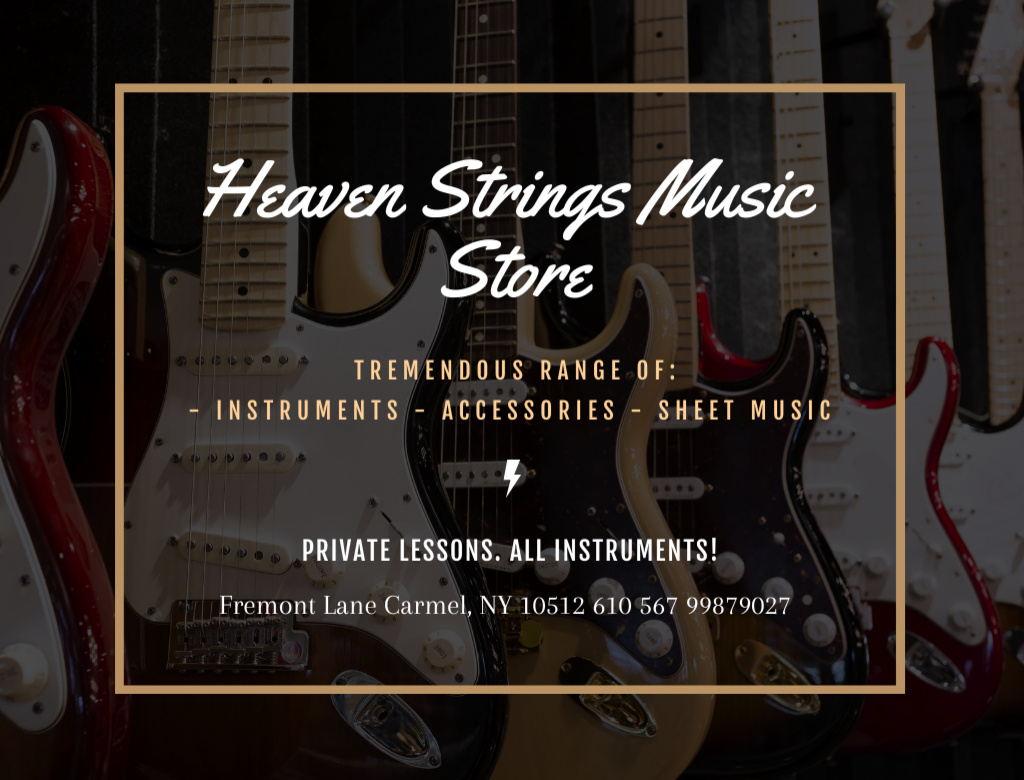 Guitars In Music Store And Other Instruments Postcard 4.2x5.5in Šablona návrhu