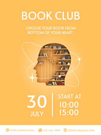Приглашение в книжный клуб на желтом Poster US – шаблон для дизайна