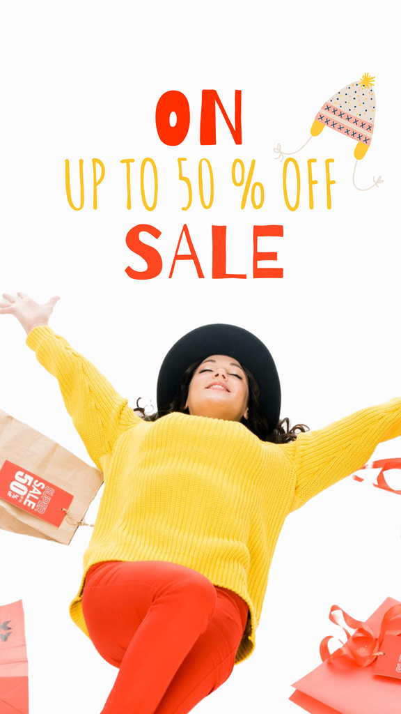 Sale Announcement with Girl in Bright Outfit Instagram Story Modelo de Design