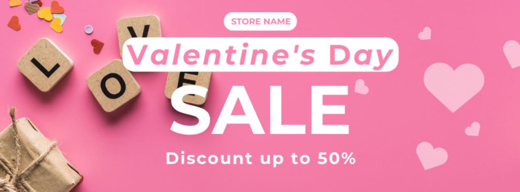 Valentine's Day Discounts on Pink Facebook cover Design Template
