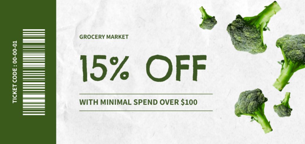 Grocery Store Advertisement with Green Fresh Broccoli Coupon Din Large Design Template