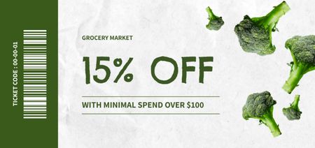 Grocery Store Advertisement with Green Fresh Broccoli Coupon Din Large Design Template