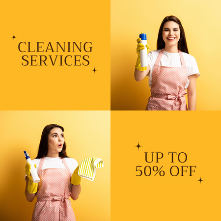 Deep Cleaning Service Discount Announcement with Attractive Young Woman Instagram AD Design Template