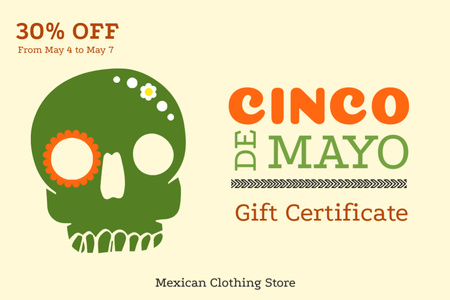 Ontwerpsjabloon van Gift Certificate van Cinco de Mayo Celebration with Skulls