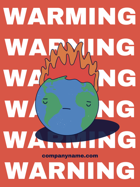 Global Warming Problem with Illustration of Burning Planet Poster US Design Template