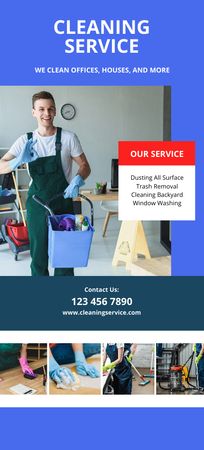 Cleaning Service Ad with Man in Uniform Flyer 3.75x8.25in Πρότυπο σχεδίασης
