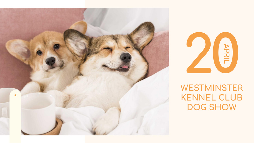 Pet show ad with cute Corgi Puppies FB event cover Design Template