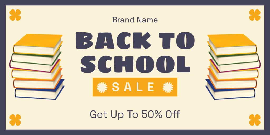 School Sale Announcement with Stack of Books Twitter – шаблон для дизайна