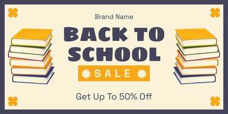 School Sale Announcement with Stack of Books Twitter Design Template