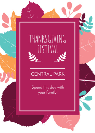 Thanksgiving Festival Frame with Autumn Leaves Flayer Design Template