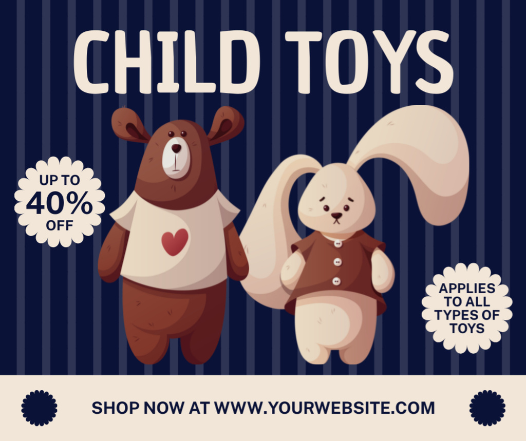 Template di design Discount on All Types of Toys on Blue Facebook