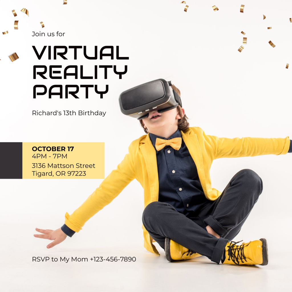 Virtual Reality Birthday Party Invitation with Boy Instagram Design Template