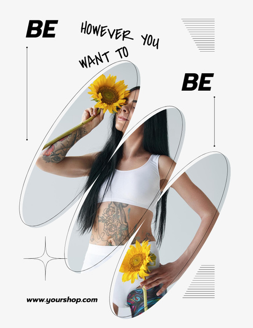 Inspiration for Self Love with Woman with Sunflowers Poster 8.5x11inデザインテンプレート