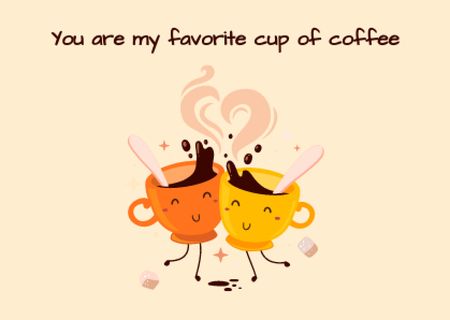 Cute Love Phrase with Coffee Cups Card Design Template