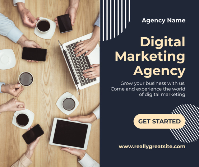 People Working in Digital Marketing Agency With Coffee Facebook Πρότυπο σχεδίασης