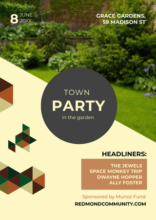 Town Party in Garden invitation with backyard Flyer A6 Design Template