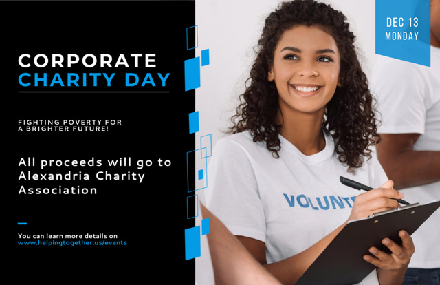 Modèle de visuel Amazing Corporate Charity Day Announcement with Volunteer - Flyer 5.5x8.5in Horizontal