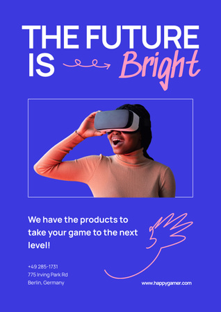 Oferta de venda de equipamento para jogos com mulher usando óculos VR Poster Modelo de Design