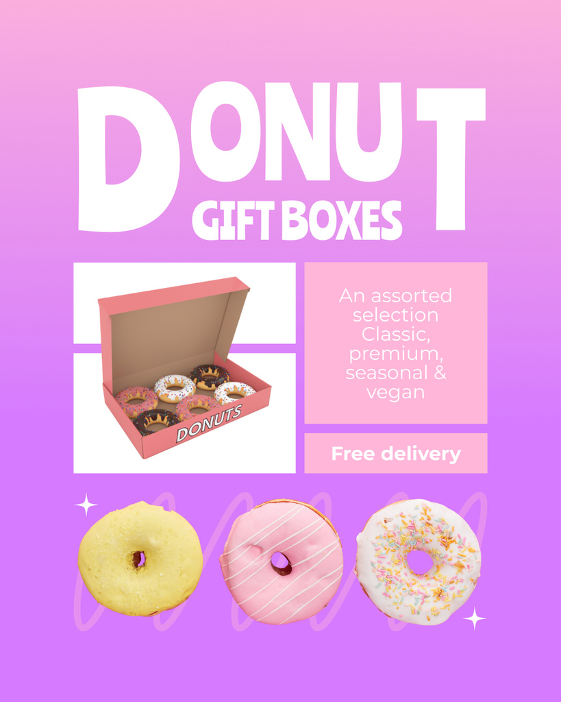 Designvorlage Doughnut Shop Offer of Gift Boxes für Instagram Post Vertical