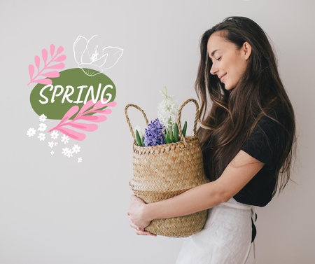 Smiling Girl with Spring Flowers Facebook Design Template