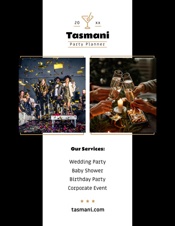 Party Organization Services Offer Golden Bokeh Flyer 8.5x11in Design Template