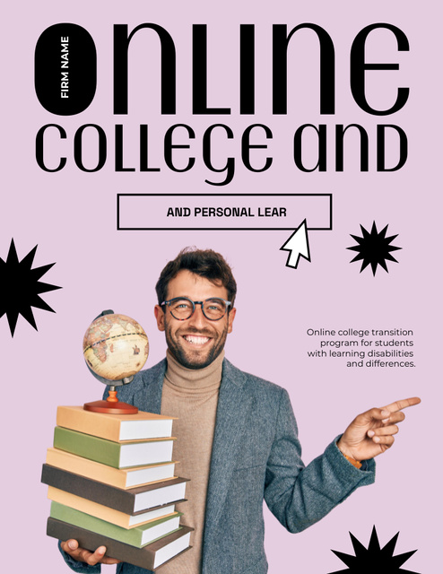 Online College Apply Announcement with Student with Globe and Books Poster 8.5x11in Design Template