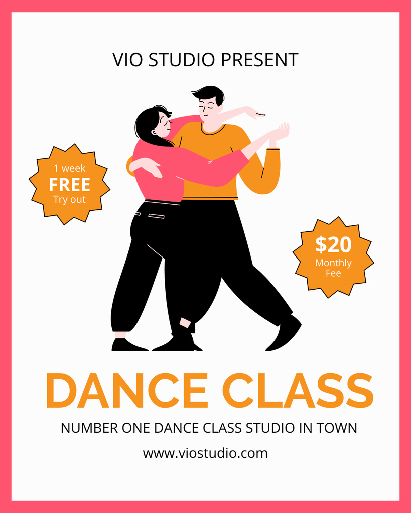 Ad of Dance Class with Illustration of Couple Instagram Post Vertical tervezősablon