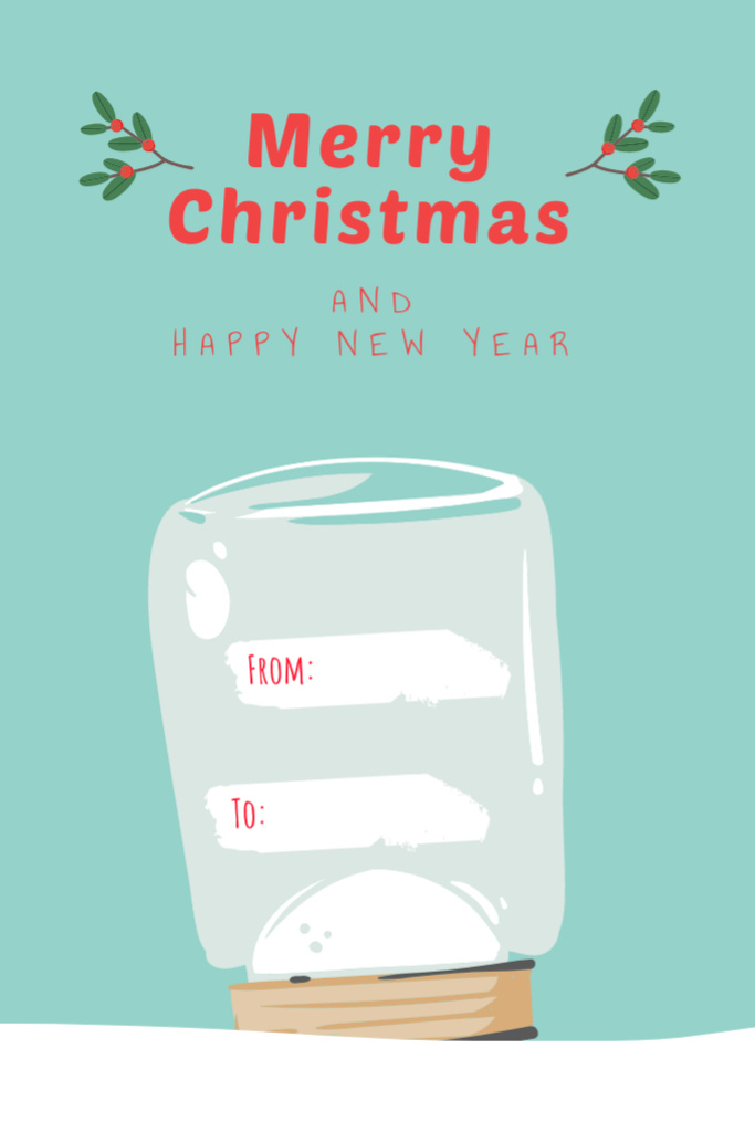 Personal Wishes of Merry Christmas and Happy New Year on Blue Postcard 4x6in Vertical Design Template