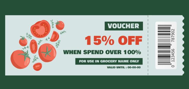 Grocery Store Voucher With Fresh Tomatoes Coupon Din Largeデザインテンプレート