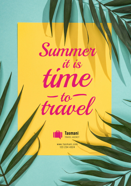 Summer Travel Inspiration on Palm Leaves Frame Poster A3 Design Template
