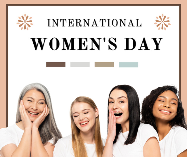 International Women's Day Announcement with Smiling Women Facebookデザインテンプレート