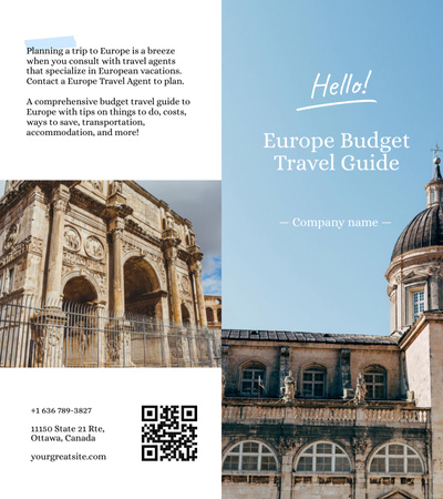 Travel Tour Offer with European Beautiful Building Brochure 9x8in Bi-fold Design Template
