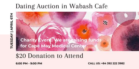 Dating Auction announcement on pink watercolor Flowers Image Design Template