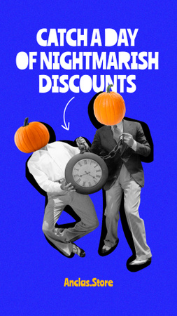 Plantilla de diseño de Funny Men with Pumpkins Heads Instagram Story 