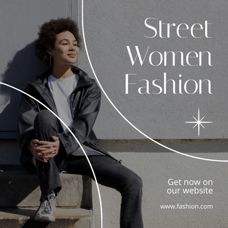 Stylish Clothes Ad with Beautiful African American Woman in Jacket Instagram Design Template