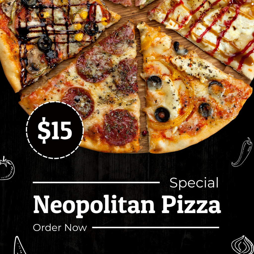 Italian Cuisine Offer with Neopolitan Pizza Instagramデザインテンプレート